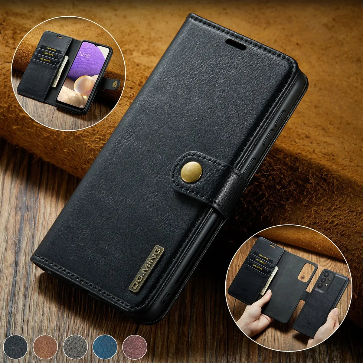 Hochwertige Abnehmbare Magnetische Leder iPhone Hülle | MagSafe Case mit Brieftasche & Kartenhalter für Apple iPhone 17/17 Air, 16/16e, 15, 14, 13 Pro Max, Plus - Rundumschutz Cover mit Kameralinsenschutz | Panzertasche & Wallet Schutzhülle