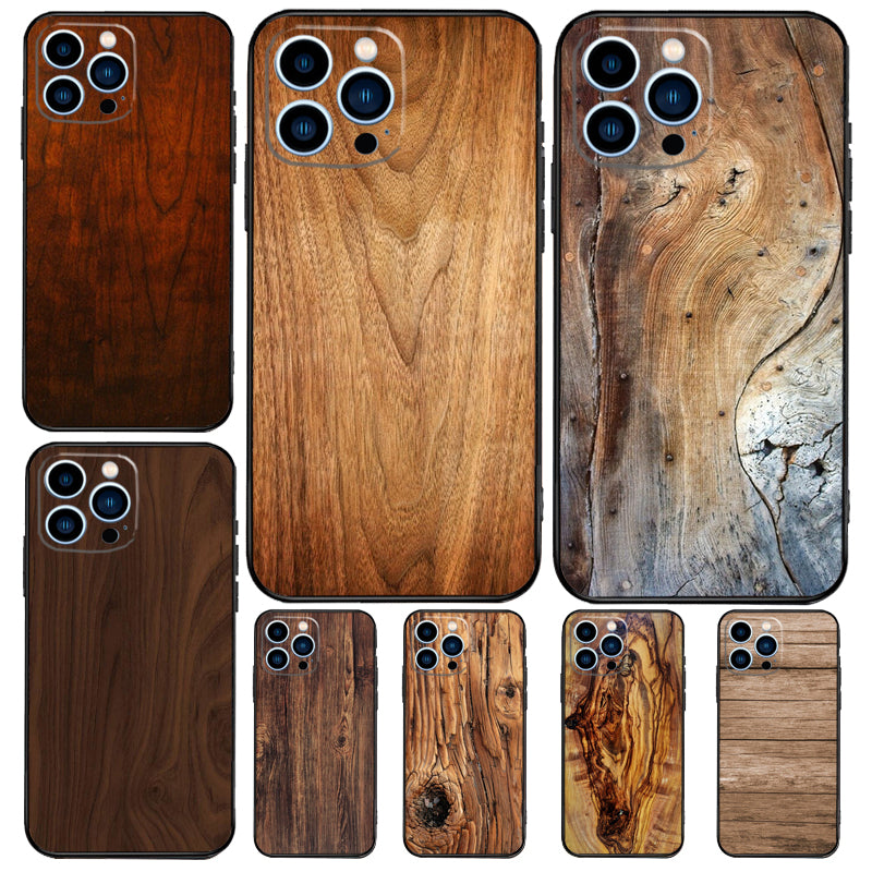 Luxus iPhone-Hülle aus Massivholz-Bambus und Metallic mit Brauner Glatter Holzmaserung | MagSafe-Case mit Rundumschutz & Kameralinsenschutz für Apple iPhone 17/17 Air, 16/16e, 15, 14, 13, 12 Pro Max, Pro, Plus & Mini Cover | Stoßfeste Handyhülle