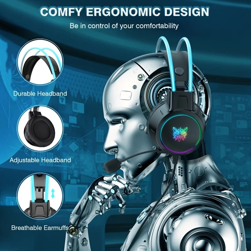 Hochwertiges Onikuma X15 Pro Over-Ear Gaming-Headset mit Kabel | Geräuschunterdrückung, Rosa Katzenohren, RGB-Licht und