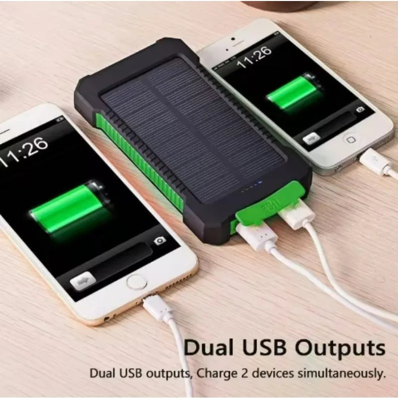 Premium Power Bank 20000mAh Solar Ladegerät | Tragbarer Externer Akku mit 5V Schnellaufladung und super heller Taschenlampe für Smartphones, Apple iPhone, Samsung, iOS & Android unterwegs