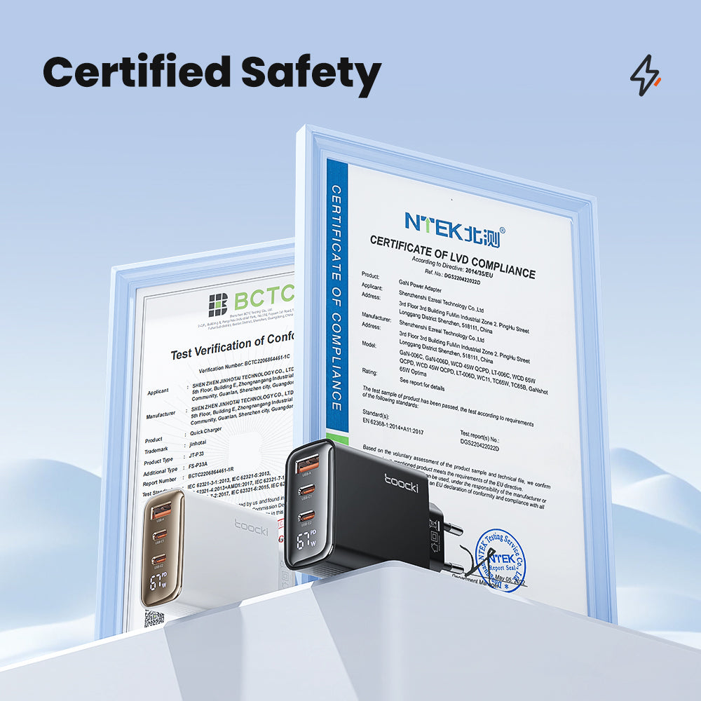 Hochwertiges 67W GAN USB C Ladegerät Schnellladegerät 65W QC 4.0 PD 3.0 45W USB C Typ C Schnellladegerät für Smartphones, Apple iPhone, Samsung, iOS & Android MacBook
