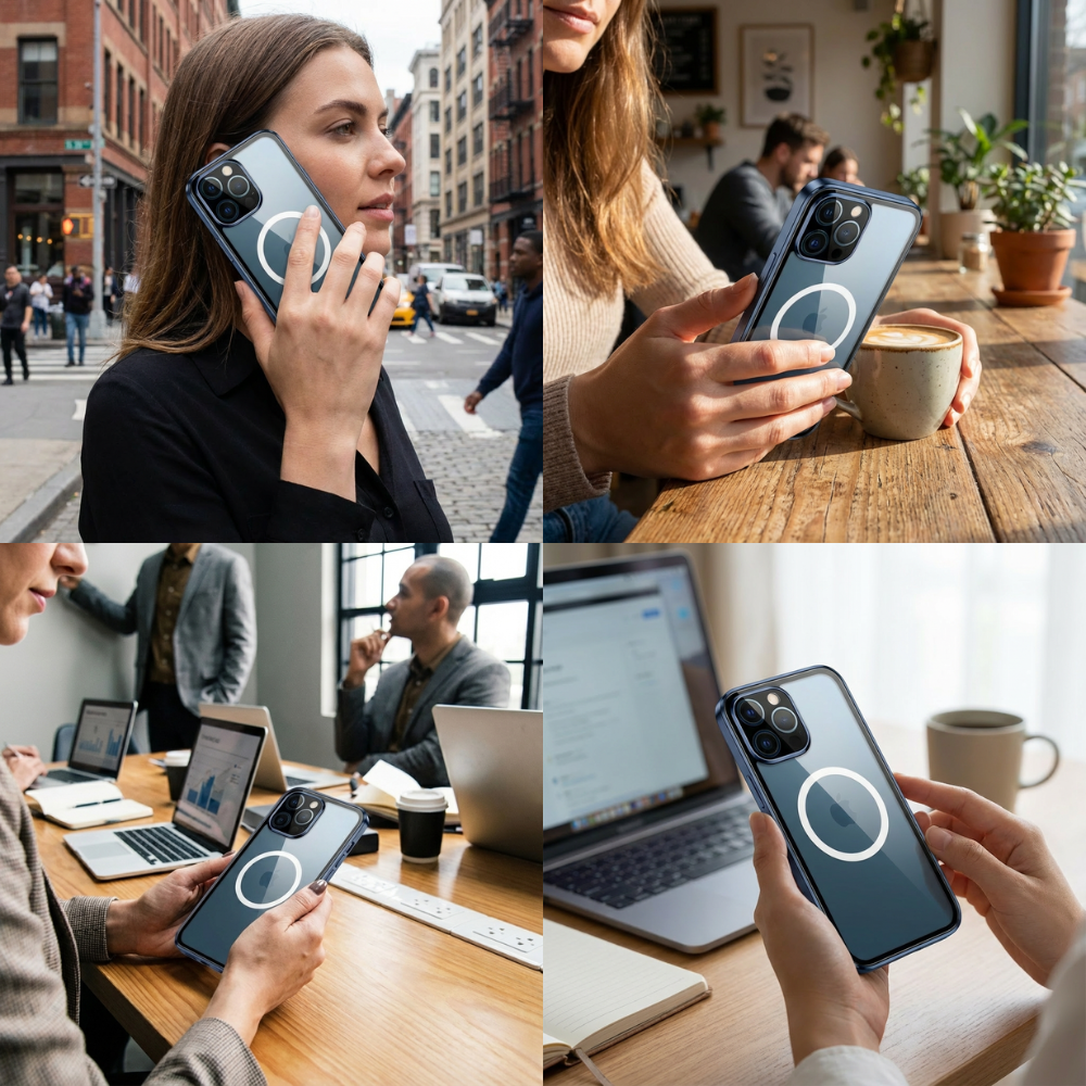 Magnetische iPhone Hülle | Magsafe, 360° Vollschutz, Kameraschutz & Bildschirmschutz Case, Aluminium & Glas, Rundum Stossfest, Transparente Handyschutzhülle & Klare Cover