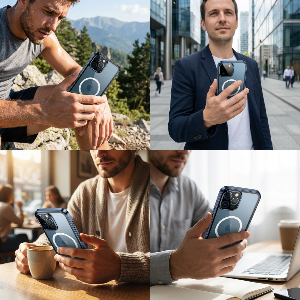 Magnetische iPhone Hülle | Magsafe, 360° Vollschutz, Kameraschutz & Bildschirmschutz Case, Aluminium & Glas, Rundum Stossfest, Transparente Handyschutzhülle & Klare Cover