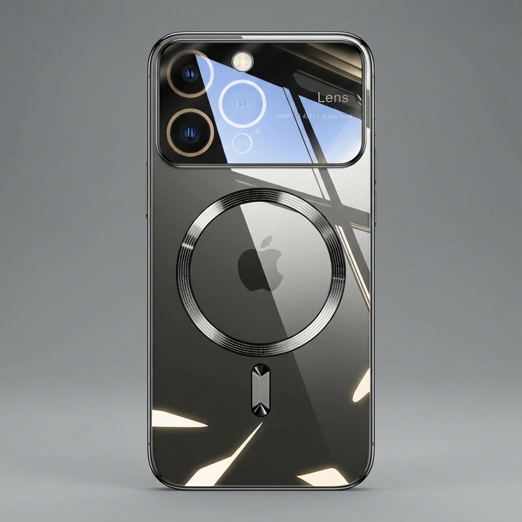 Luxus Ultra-Dünne Apple iPhone Hülle | MagSafe Case mit Kameralinsenschutz | Magnetische, Klare, Transparente, Stoßfeste & Sturzsichere Hart-PC-Glas Cover | Kratzfester Silikon-Bumper, Kabelloses Laden Handyschutzhülle