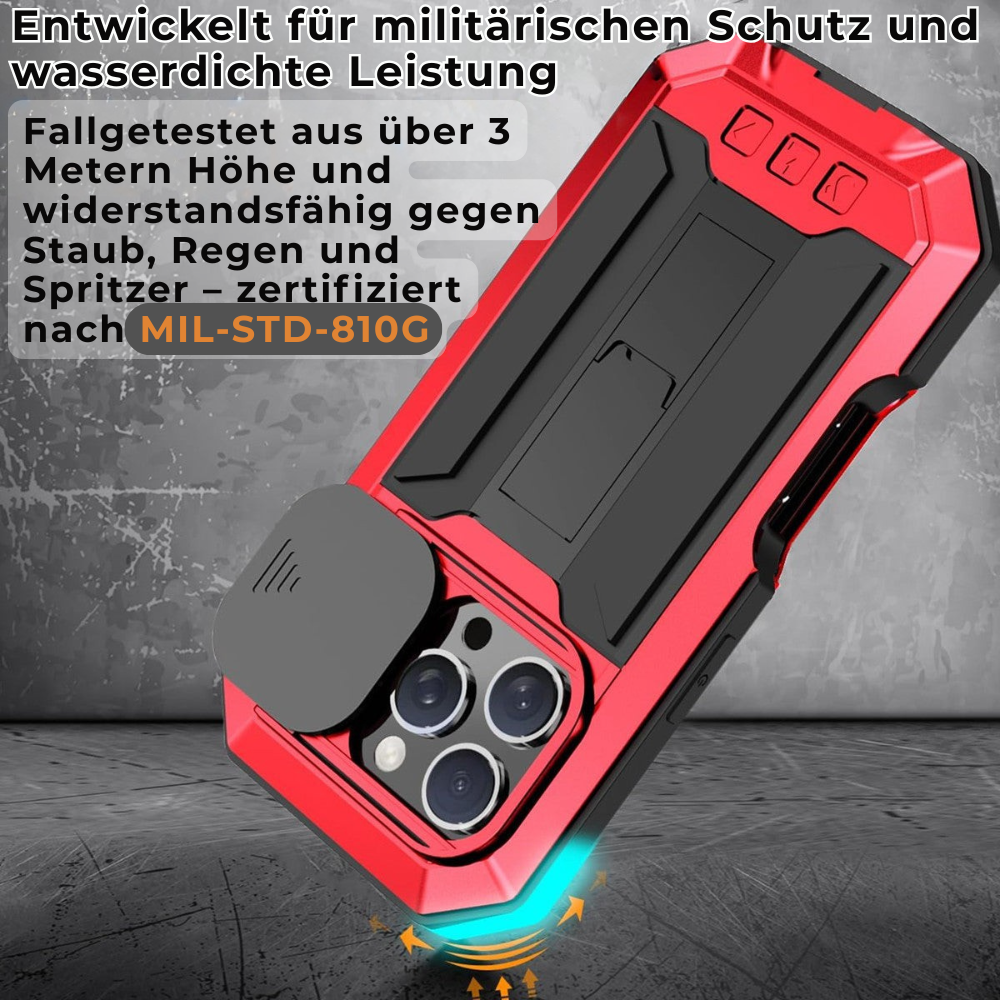 Military Heavy-Duty Metal iPhone Case – Full-Body Hybrid Cover with Slide Camera Protection & Built-in Screen Protector