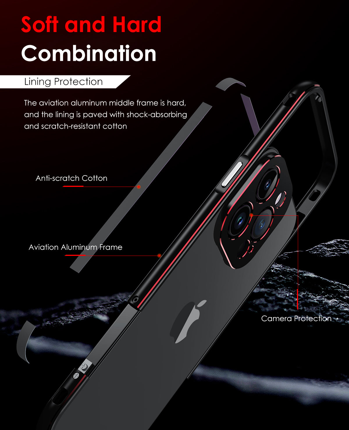 Aluminum Bumper & Metal Lens Frame Case Shockproof Cover for iPhone Models, Durable and Stylish Protection with Sleek Design