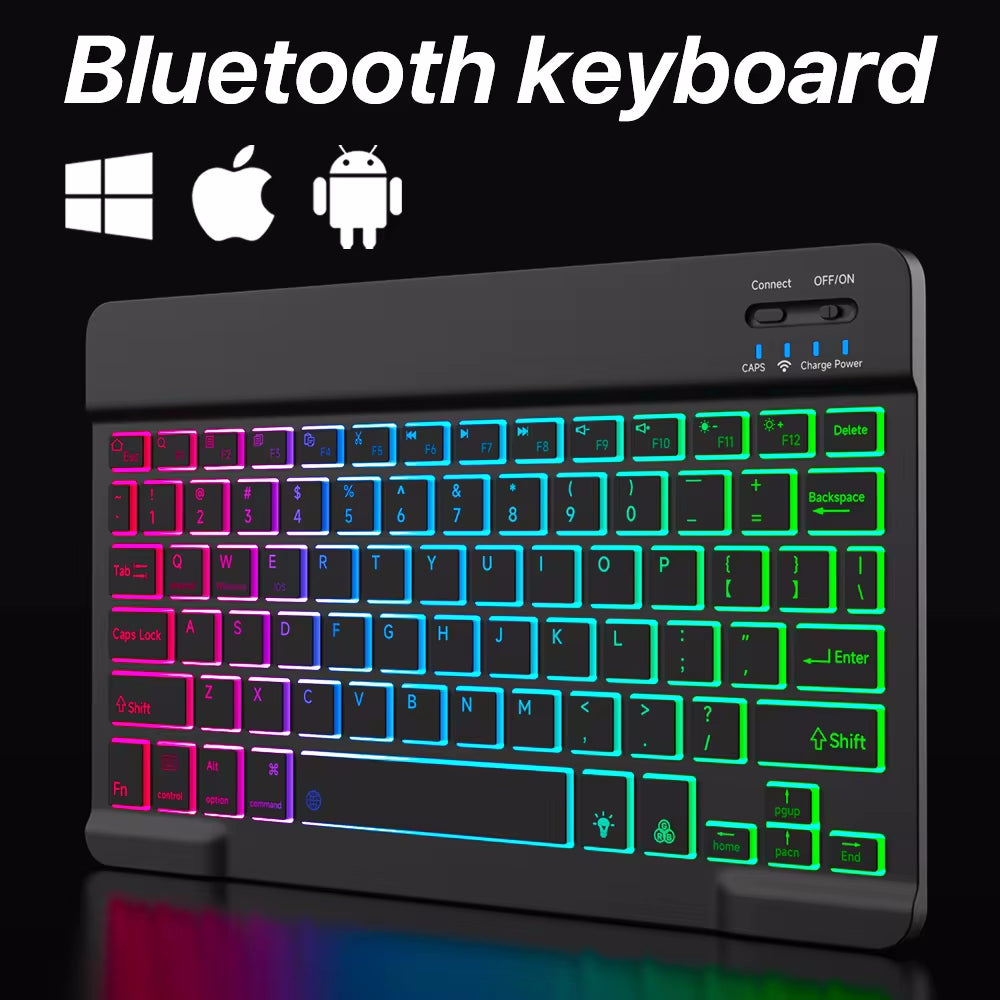 Premium Backlit Tastatur und Maus in 10-Zoll für iPad: Bluetooth-Tastatur mit Hintergrundbeleuchtung | Kompatibel mit iOS, Android, Windows