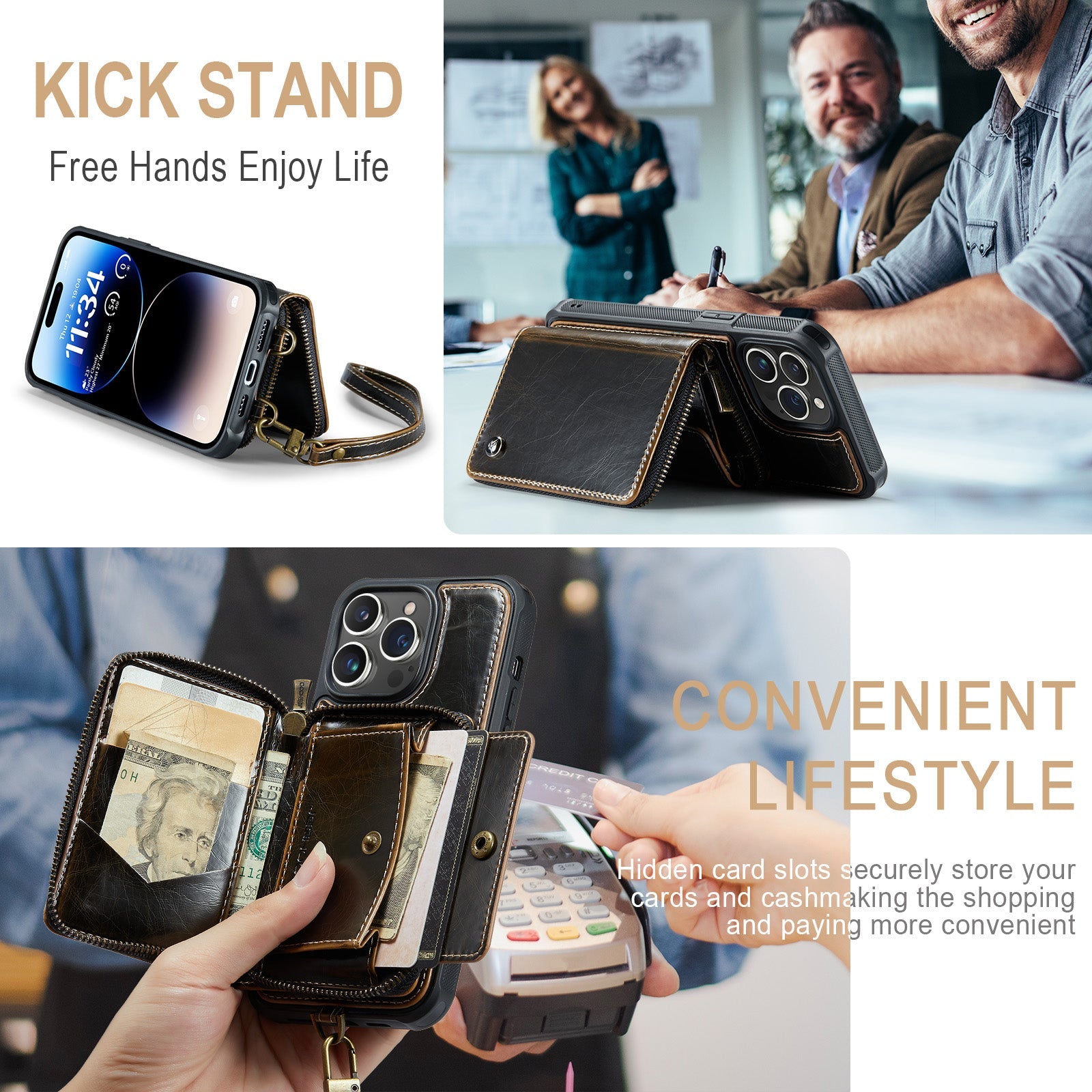 Étui portefeuille en cuir de luxe pour iPhone – Coque bandoulière MagSafe premium avec porte-cartes, fonction support & bandoulière, protection 360° antichoc, design fin, tout organisé – idéal pour extérieur & travail