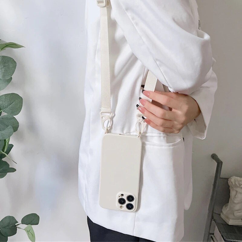 Hochwertige Crossbody-Halskettenriemen Lanyard Weiche Silikon iPhone Hülle | MagSafe Case, Kameralinsenschutzabdeckung für Apple iPhone 17/17 Air, 16/16e, 15, 14, 13 Pro Max Plus Cover – Umhängeband, Schulterriemen, Kartenhalter | Premium Schutzhülle