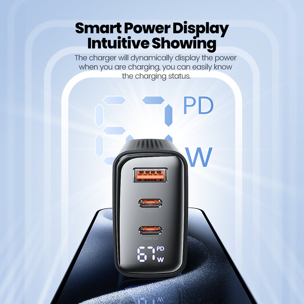 Hochwertiges 67W GAN USB C Ladegerät Schnellladegerät 65W QC 4.0 PD 3.0 45W USB C Typ C Schnellladegerät für Smartphones, Apple iPhone, Samsung, iOS & Android MacBook