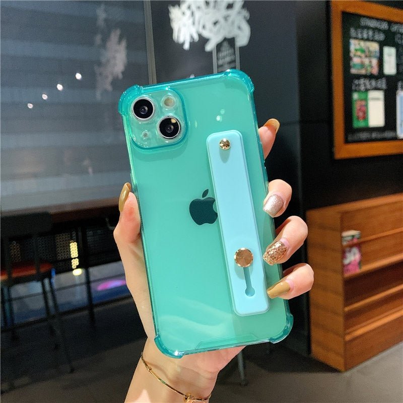 Premium Durchsichtige Candy-Farbe | Handgelenksband Handyhalter Klare Soft-Silikon Apple iPhone Case