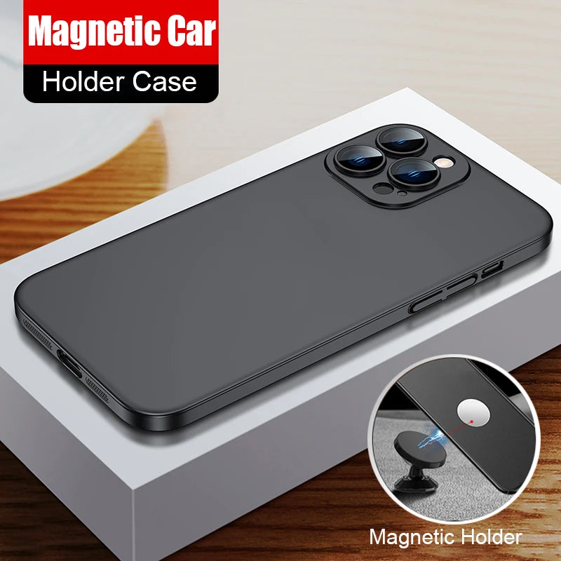 Magnetic Ultra-Thin Car Mount For Apple iPhone 16/15/14/13/12 Pro Max Plus Min Case | Shockproof Matte Lightweight Protective Cover