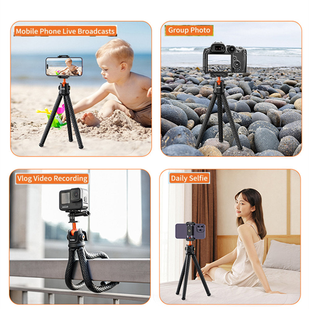 High-Quality Octopus Flex Tripod with 1/4 Screw, Ball Head & Cold Shoe: Universal Phone Clip for Apple iPhone 15/14/13/12/11 Pro Max/Plus/Mini,  SLR, DSLR Camera, GoPro Smartphones, Apple iPhone, Samsung, iOS &amp; Android  | Professional Photo/Video