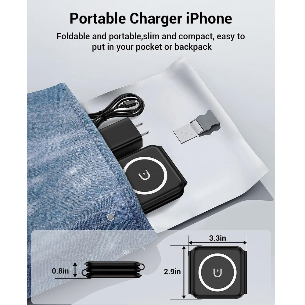 3 In 1 Foldable Magnetic Charging Station 15W Wireless Charger Aluminum Fast Charging Dock Wireless Charging Station for Smartphones, Apple iPhone, Samsung, iOS & Android