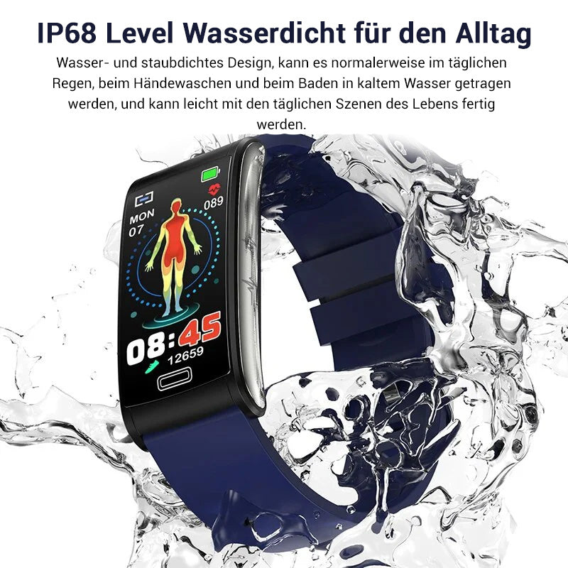 Hochwertiges, nicht-invasives Blutzucker-EKG + PPG Gesundheits-Smart-Armband | IP68 Wasserdichte Sport-Smartwatch für Männer mit Blutzuckermessung