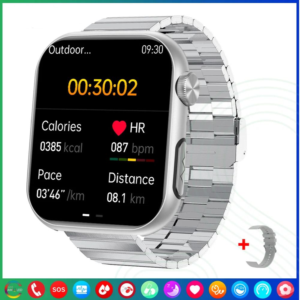 Premium Blood Sugar Smartwatch for Men with AI Voice Assistant, Bluetooth Call, Automatic Infrared Blood Oxygen Measurement, Health Monitoring, EKG and PPG