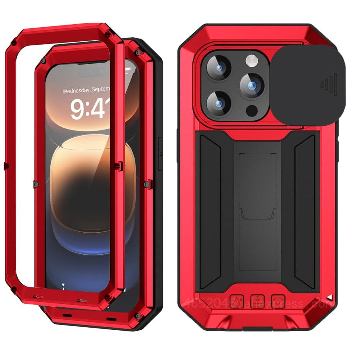 Military Heavy-Duty Metal iPhone Case – Full-Body Hybrid Cover with Slide Camera Protection & Built-in Screen Protector 