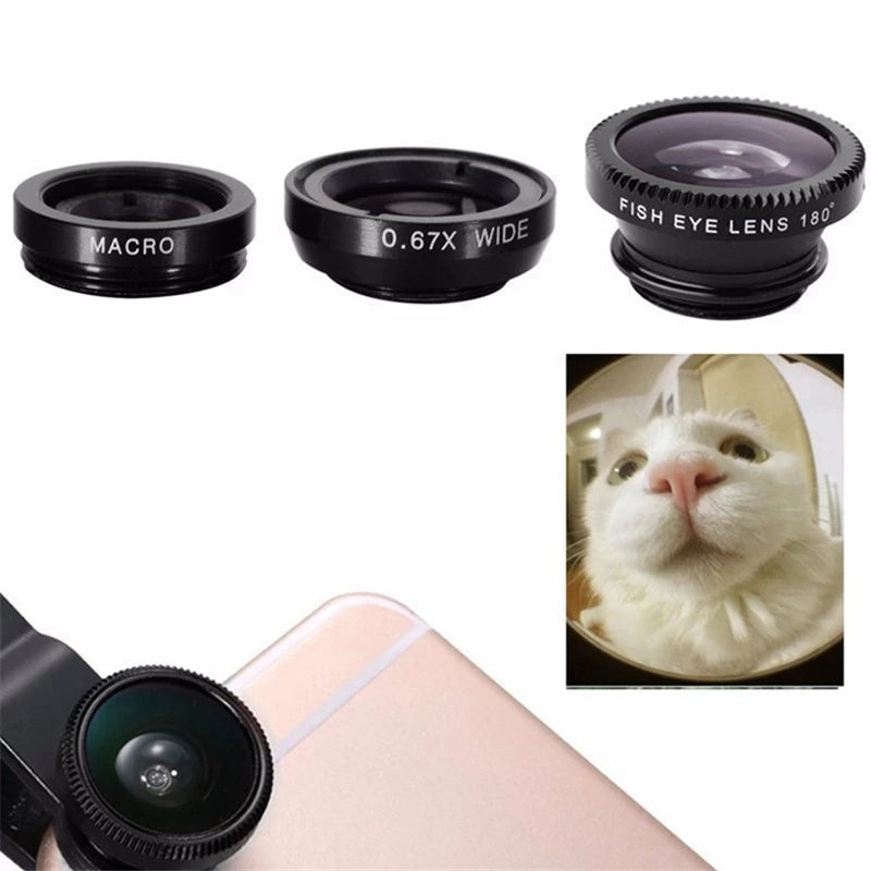 Professional 3-in-1 Fisheye Phone Lens: 0.67X Wide-Angle & Macro, Clip-On Camera Kit for Smartphones, Apple iPhone, Samsung, iOS & Android| Compatible with Apple iPhone 15/14/13/12/11 Pro Max Plus Mini, Samsung & Android | Limited Edition