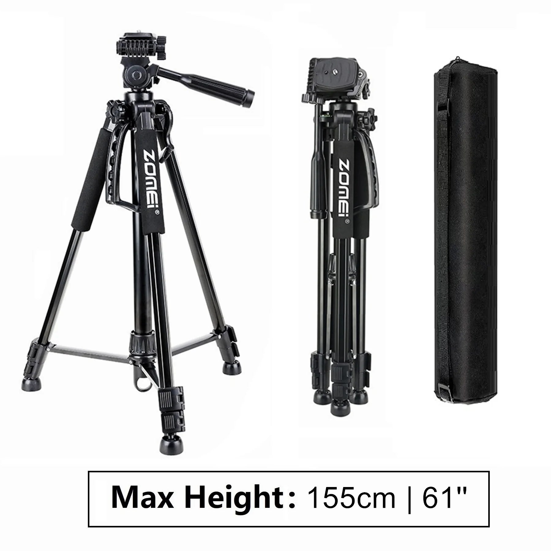 Professional Aluminum Travel Tripod, 140 cm for Videography & Photography: Quick Plate Mounting, Suitable for Smartphones, Apple iPhone 15/14/13/12/11 Pro Max/Plus/Mini, Samsung, Android, GoPro, Canon/Nikon DSLR/SLR