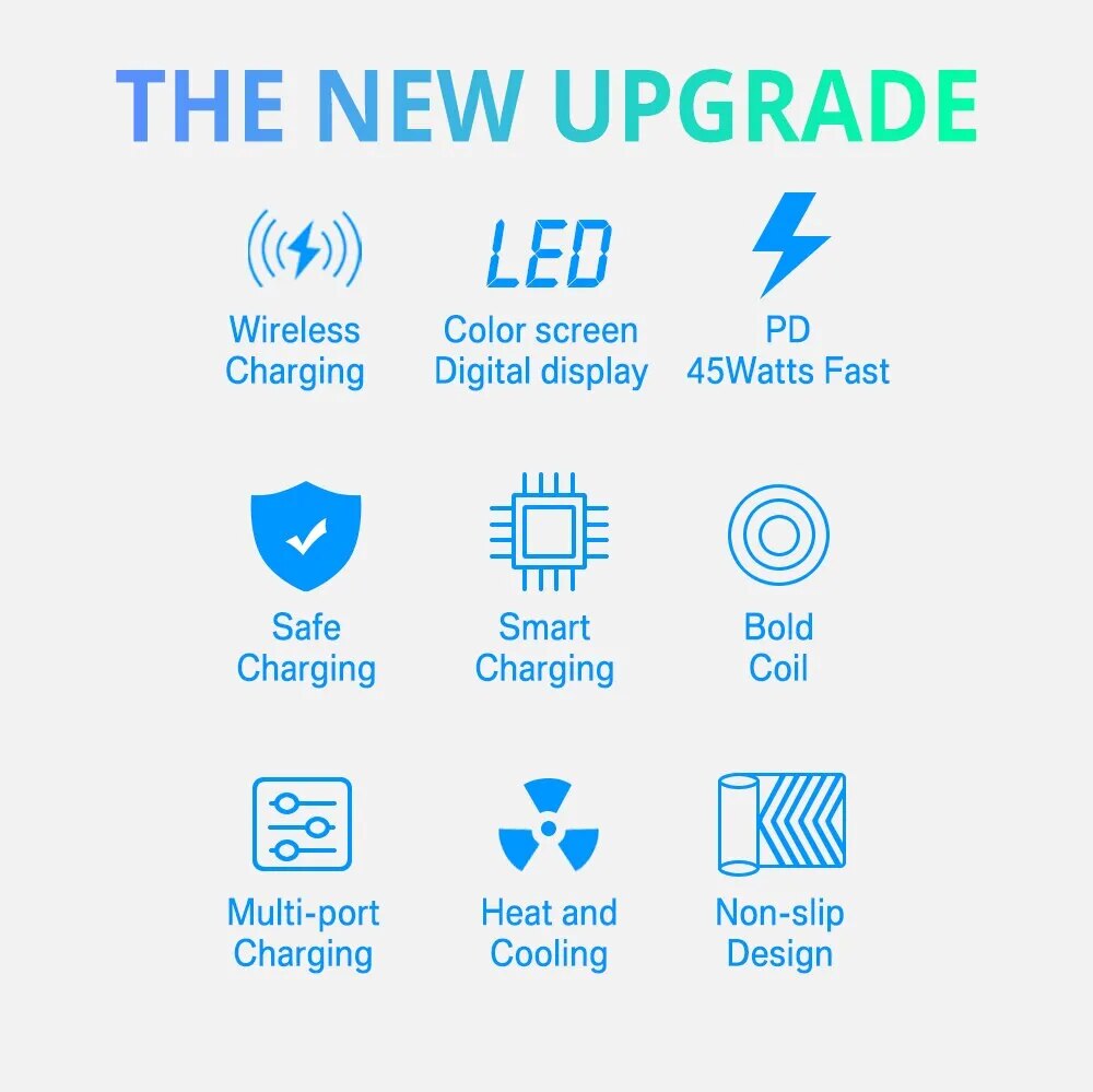 Ladestation Kabellose Schnell Ladegerät Digital | Wireless Charging Station iPhone, Samsung, Android, Handy, Tablet