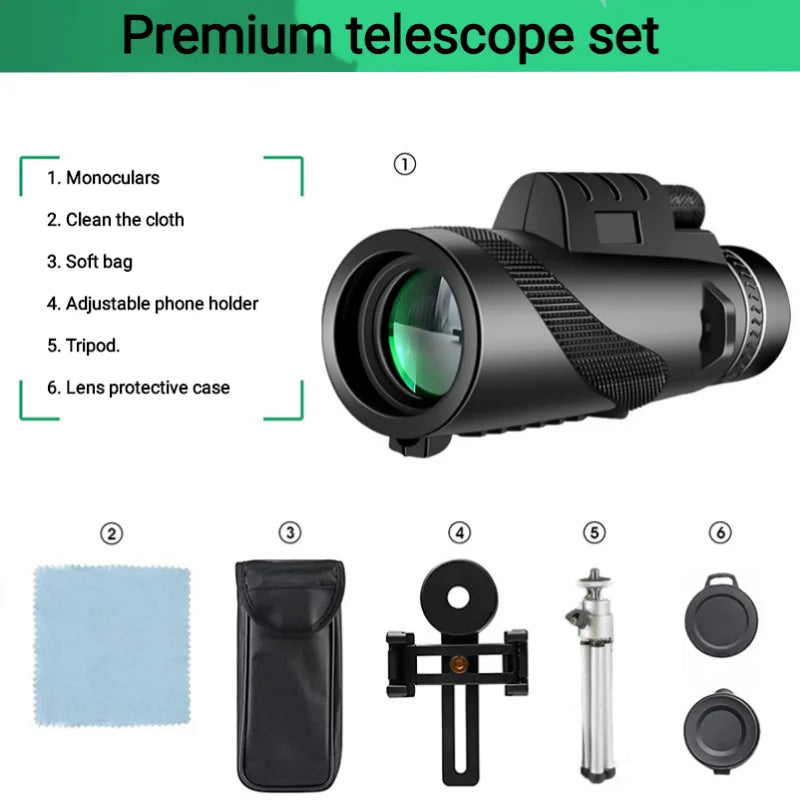 High-Quality Portable Zoom HD 5000m Telescope, Foldable, for Long Distances | Professional Mini Telescope, Powerful: Hunting, Sports, Outdoor, Camping, Travel | Smartphones, Apple iPhone, Samsung, iOS & Android