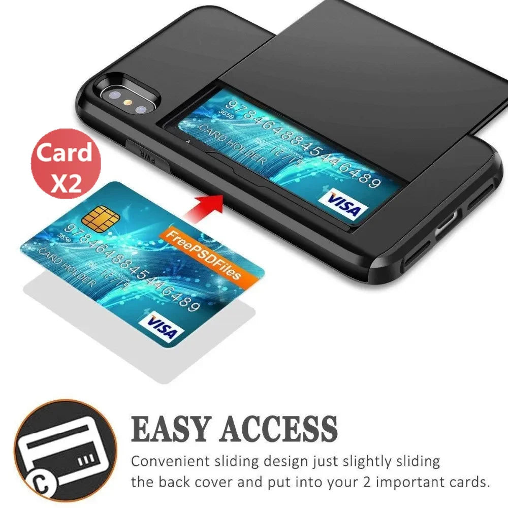 Premium Wallet iPhone Case with Card Slot and Credit Card Holder | Dual Layer Slider iPhone Case with Camera Lens Protector for Apple iPhone 16/16e, 15, 14, 13, 12 Pro Max, Pro, Plus & Mini | MagSafe Cover | Heavy Duty Phone Case | Protective Wallet Case