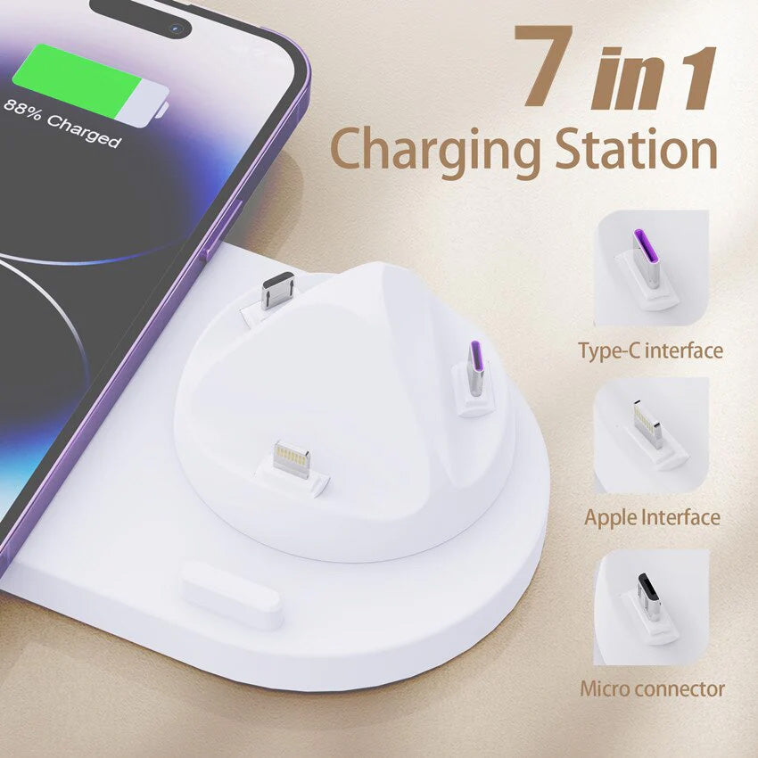 7-in-1 Charging Station Fast Wireless Charger | Fast Charging Dock 30W USB Type C  Apple Watch, AirPods, Smartphones, Apple iPhone, Samsung, iOS & Android Fast Charger