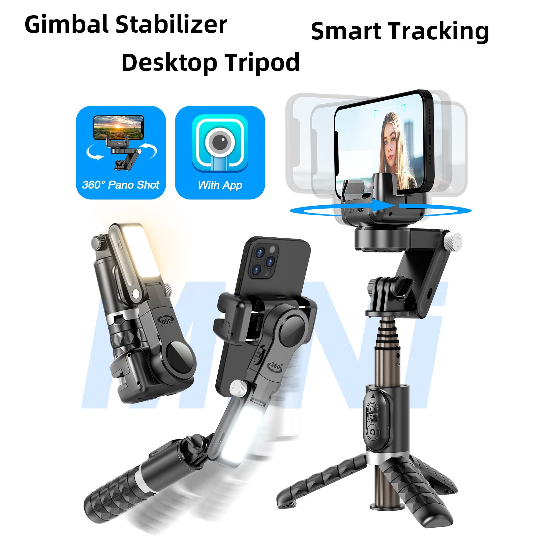 360° Rotating Gimbal Stabilizer, Selfie Stick & Tripod: High-Quality Accessory for Apple iPhone 16/15/14/13/12/11 Pro Max/Plus/Mini, Android, Samsung Smartphones, Apple iPhone, Samsung, iOS & Android | Live Photography