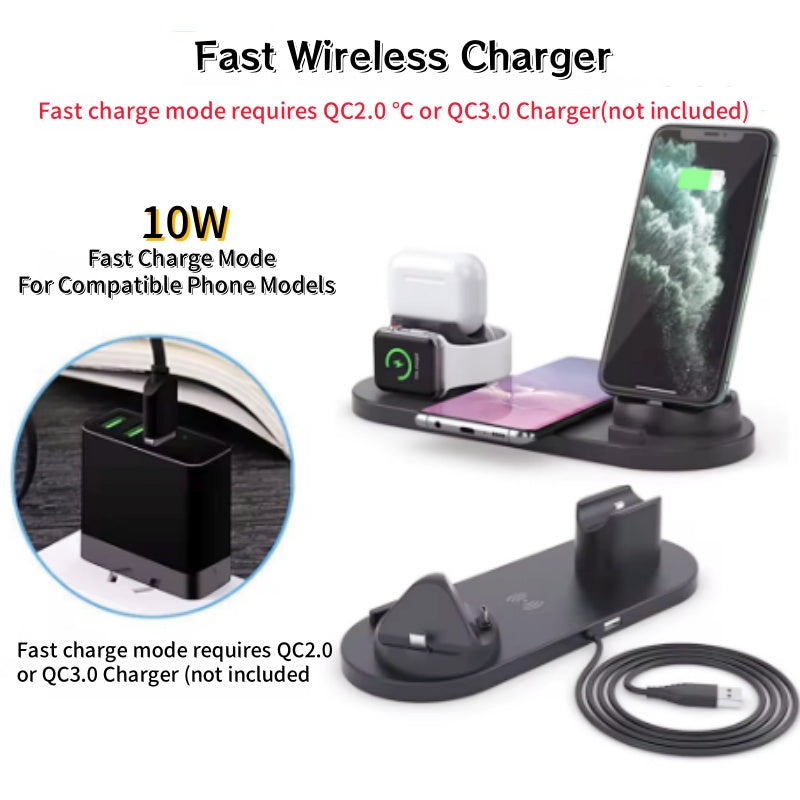 Premium 3-in-1 LED Fast Charging Station | Multifunctional Wireless Charger Fast Wireless Charging Station Docking Station for Smartphones, Apple iPhone, Samsung, iOS & Android AirPods, Apple Watch & iPad | Phone/Tablet Stand & Holder