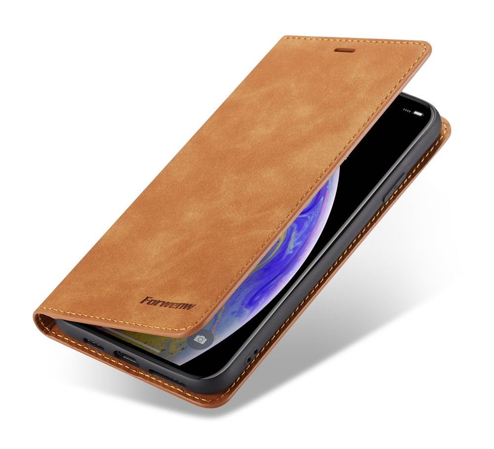 Geldbörse Flip Leder iPhone Hülle mit Portmonee Funktion, Kartensteckplatz, Magnetverschluss, Kartenfach & Standfunktion | Luxus Business Klapp Wallet Case Stoßfestes Cover mit Kameraschutz | Stoßfänger Sturzsichere Handyschutzhülle