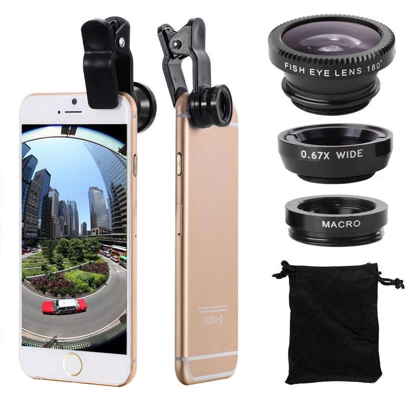 Professional 3-in-1 Fisheye Phone Lens: 0.67X Wide-Angle & Macro, Clip-On Camera Kit for Smartphones, Apple iPhone, Samsung, iOS & Android| Compatible with Apple iPhone 15/14/13/12/11 Pro Max Plus Mini, Samsung & Android | Limited Edition