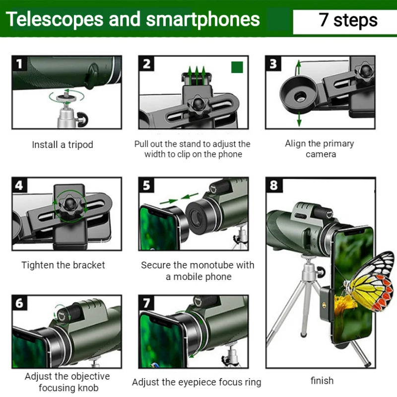 High-Quality Portable Zoom HD 5000m Telescope, Foldable, for Long Distances | Professional Mini Telescope, Powerful: Hunting, Sports, Outdoor, Camping, Travel | Smartphones, Apple iPhone, Samsung, iOS &amp; Android 