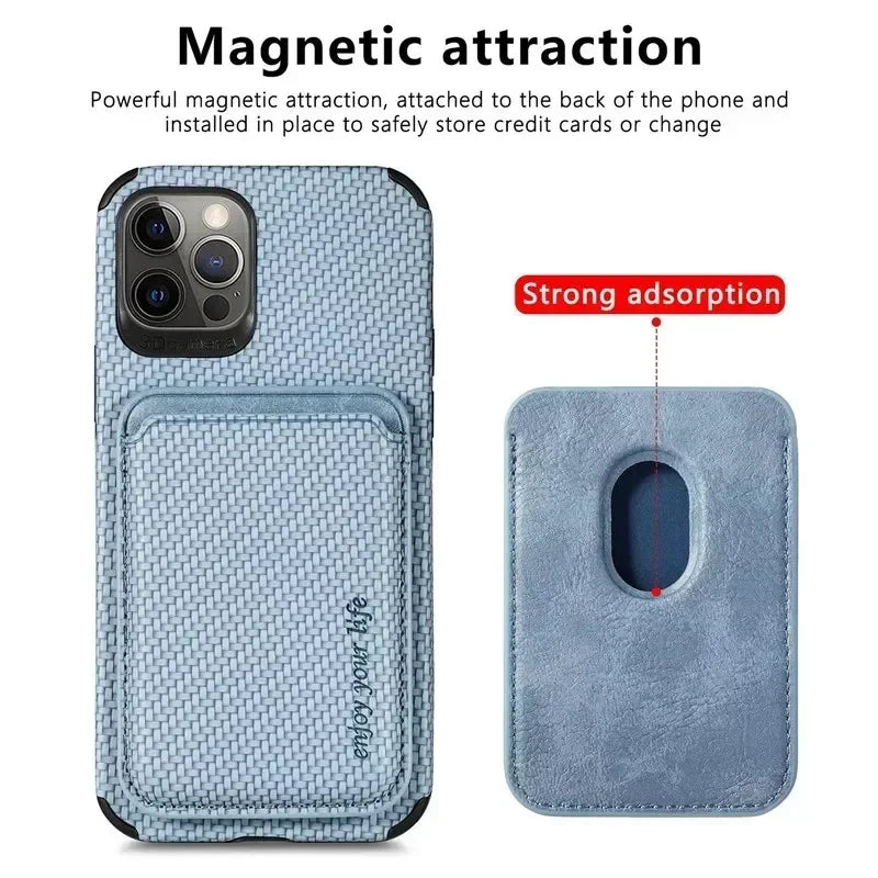 High-Quality Carbon Fiber Magnetic Case with Card Holder iPhone Case | MagSafe Wallet Protective Case with 360-Degree Protection and Camera Lens Cover | Armor Phone Case for Apple iPhone 16/15/14/13/12/11 Pro Max, Plus, Mini Cover | Limited Edition