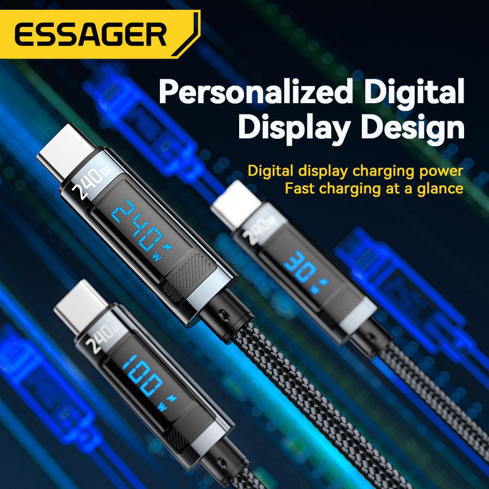 Premium Essager USB Type C to USB C Cable 100W/5A PD Fast Charging Charger Wire for Smartphones, Apple iPhone, Samsung, iOS & Android MacBook Xiaomi Samsung, 2M Type-C USBC Cable 