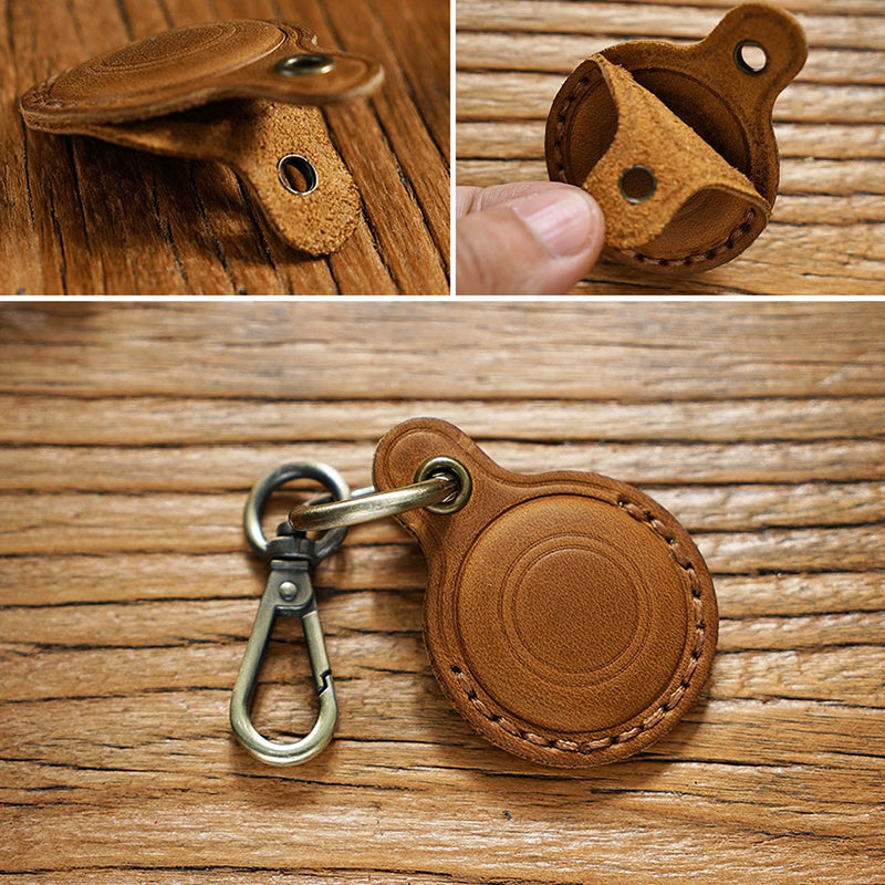 Hochwertiger Retro-Leder Schlüsselring für Apple Airtag Locator Tracker | Apple Airtag Armband Anti-Drop Schutzhülle