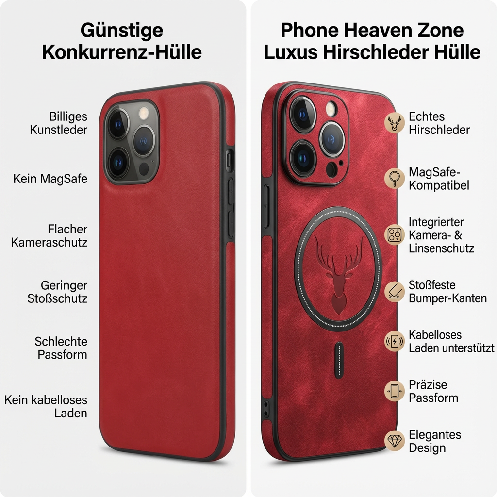Luxus Hirschleder Apple iPhone Hülle | MagSafe Case mit Kameralinsenschutz, Magnetische Kabellose Stoßfeste Handyschutzhülle | Premium Sturzsicherer Bumper-Cover für iPhone 17/17 Air, 16/16e, 15, 14, 13 Pro Max Plus