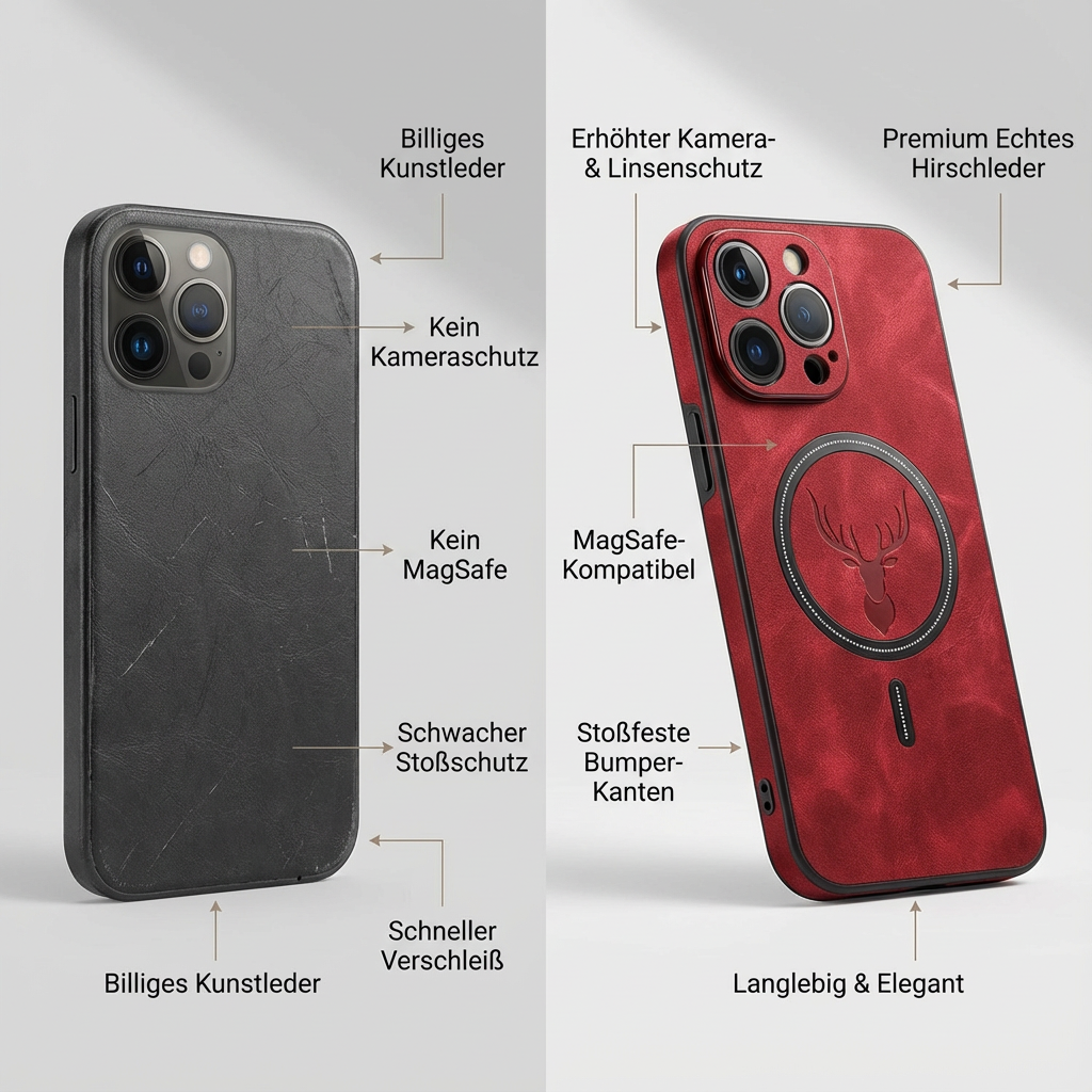 Luxus Hirschleder Apple iPhone Hülle | MagSafe Case mit Kameralinsenschutz, Magnetische Kabellose Stoßfeste Handyschutzhülle | Premium Sturzsicherer Bumper-Cover für iPhone 17/17 Air, 16/16e, 15, 14, 13 Pro Max Plus