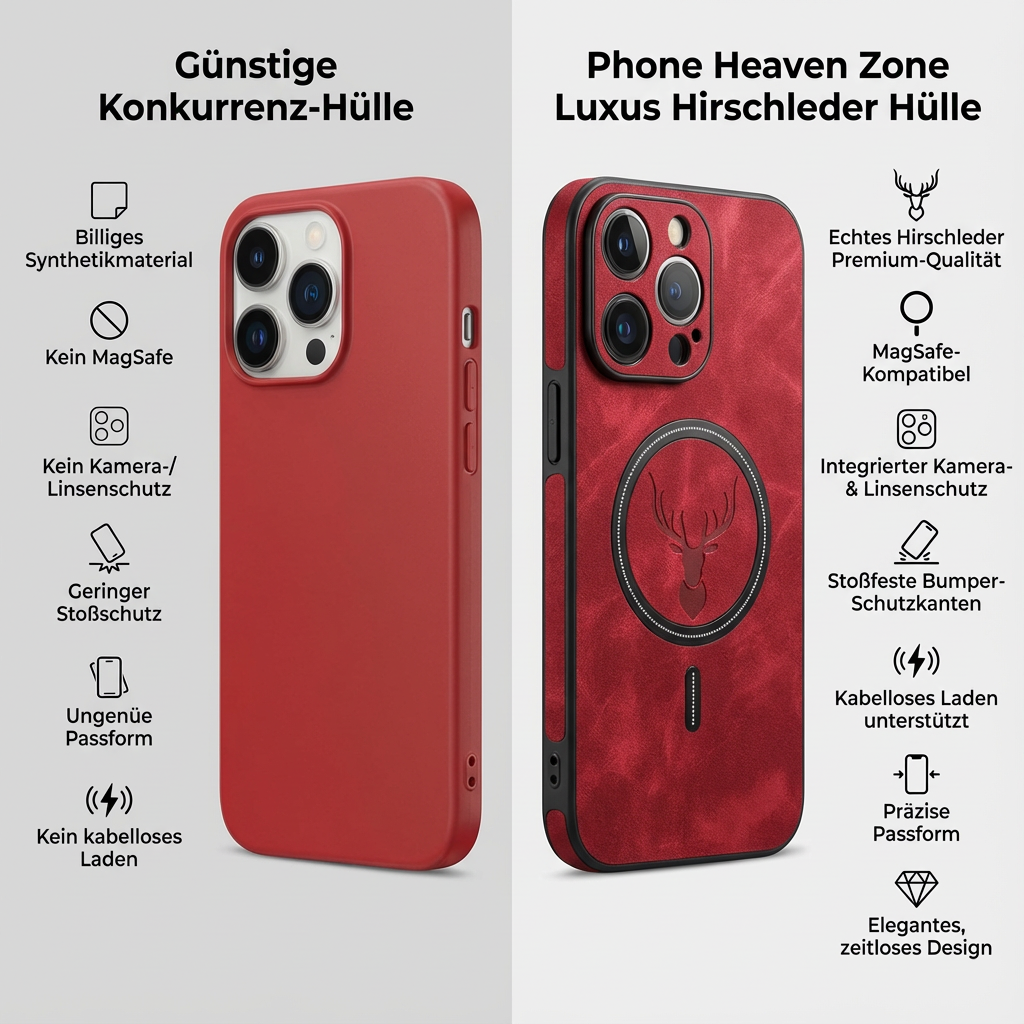 Luxus Hirschleder Apple iPhone Hülle | MagSafe Case mit Kameralinsenschutz, Magnetische Kabellose Stoßfeste Handyschutzhülle | Premium Sturzsicherer Bumper-Cover für iPhone 17/17 Air, 16/16e, 15, 14, 13 Pro Max Plus