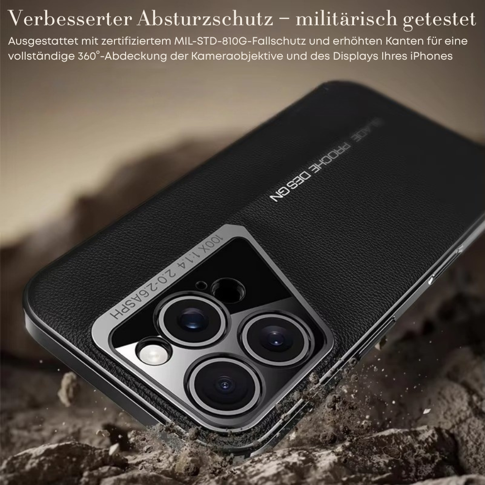 Luxus Leder iPhone Hülle MagSafe Case – elektroplattiertes Premium-Leder, 360° Kamera- & Display-Schutz, ultradünne Hard-Shell, stoßfest, kratzfest, schlankes Slim-Design, langlebiges Cover, kabelloses Laden kompatibel, stylisch & robust, Premium-Schutz