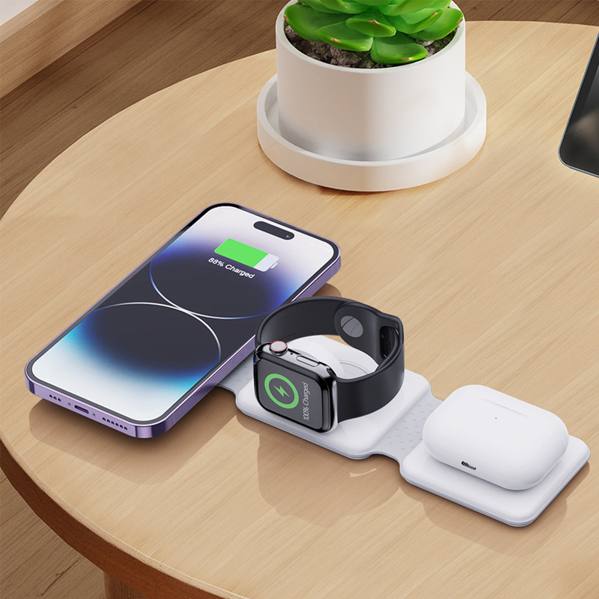 3 In 1 Foldable Magnetic Charging Station 15W Wireless Charger Aluminum Fast Charging Dock Wireless Charging Station for Smartphones, Apple iPhone, Samsung, iOS & Android