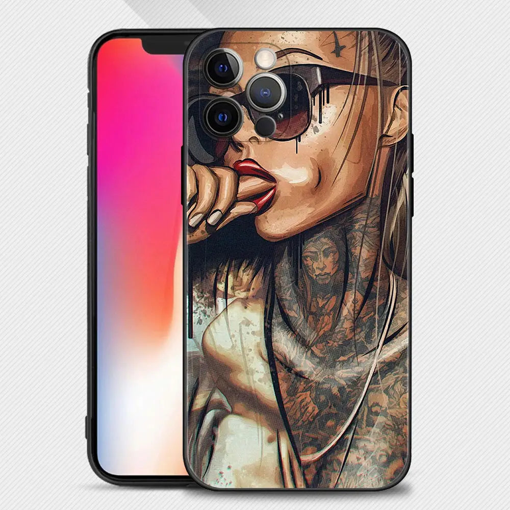 Hochwertige BadBoy Tattoo Street Design iPhone Hülle | MagSafe Case mit Rundumschutz für Apple iPhone 15/14/13/12 Pro Max Plus Cover | Panzertasche, Stoßstangenabdeckung Handyhülle | Premium Schutzhülle - Phone Heaven Zone