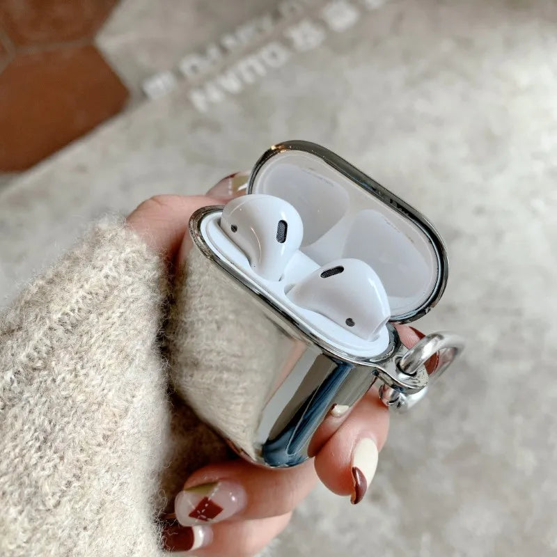 Premium Galvanized Case for Apple AirPods 4/3/2/1 and Pro Series 2024/2022/2021/2019/2016Pro | MagSafe Case Protective Cover - Silver Metal Cover with Keychain for AirPods