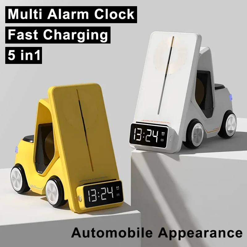 Limited Edition: Premium MagSafe Forklift Design Fast Charging Station | Wireless Charger for ASmartphones, Apple iPhone, Samsung, iOS & Android Watch, AirPods | Fast Wireless Charging Dock with Alarm Clock & Night Light