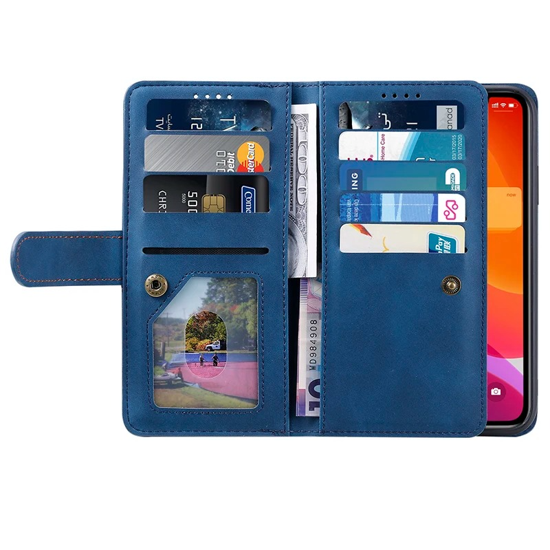 Hochwertige Leder-Handyhülle mit Reißverschluss, Kartenhalter, Stand und Riemen iPhone Hülle | Flip-Cover Case für Apple iPhone 17/17 Air, 16/16e, 15, 14, 13, 12 Pro Max, Pro, Plus & Mini - Vielseitige Schutzhülle