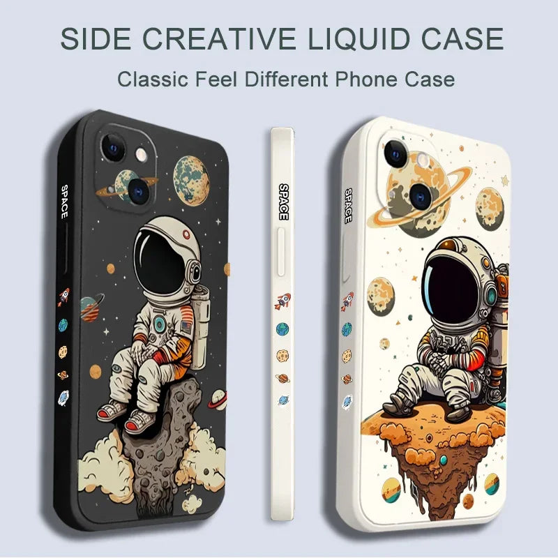 High-Quality Cute Saturn & Astronaut Design iPhone Case | MagSafe Case with Camera Lens Protector for Apple iPhone 16/15/14/13/12 Pro Max Plus Mini Cover | Heavy Duty, Bumper Cover Phone Case | Premium Silicone Protective Cover