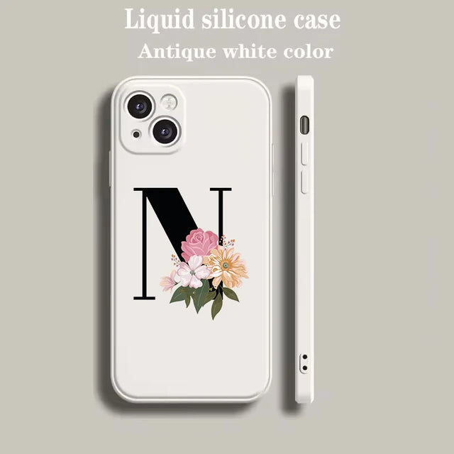 Personalized Luxury For Apple iPhone 16/15/14/13/12 Pro Max Plus Mini Case | Individually Designed Name, Uppercase Letters & Flowers | MagSafe Camera Protection, Tempered Glass, iPhone