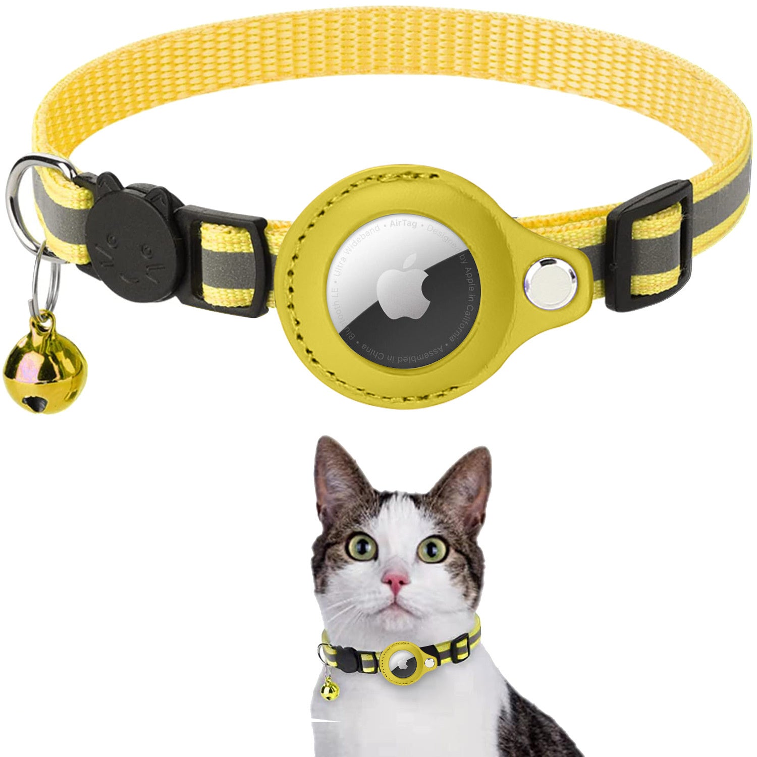 Premium Detachable AirTag Case & Collar for Cats: Reflective Cover with Apple AirTag Holder | Bell for Kitten Girls & Boys