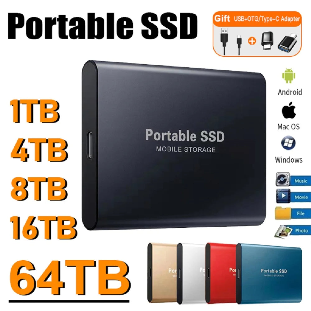 Tragbare externe Festplatte 1TB/2TB/32/64 USB 3.1 - Prämie Hochgeschwindigkeits-SSD 500g für Laptops, Mac und PCs