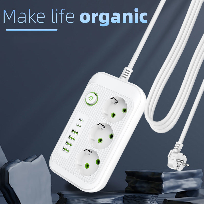 Steckdosenleiste 2 m Verlängerungskabel Multiprise 3 AC-Steckdosen mit 4 USB 1 Typ-C | Premium-Netzwerkfilter und  Ladegerät