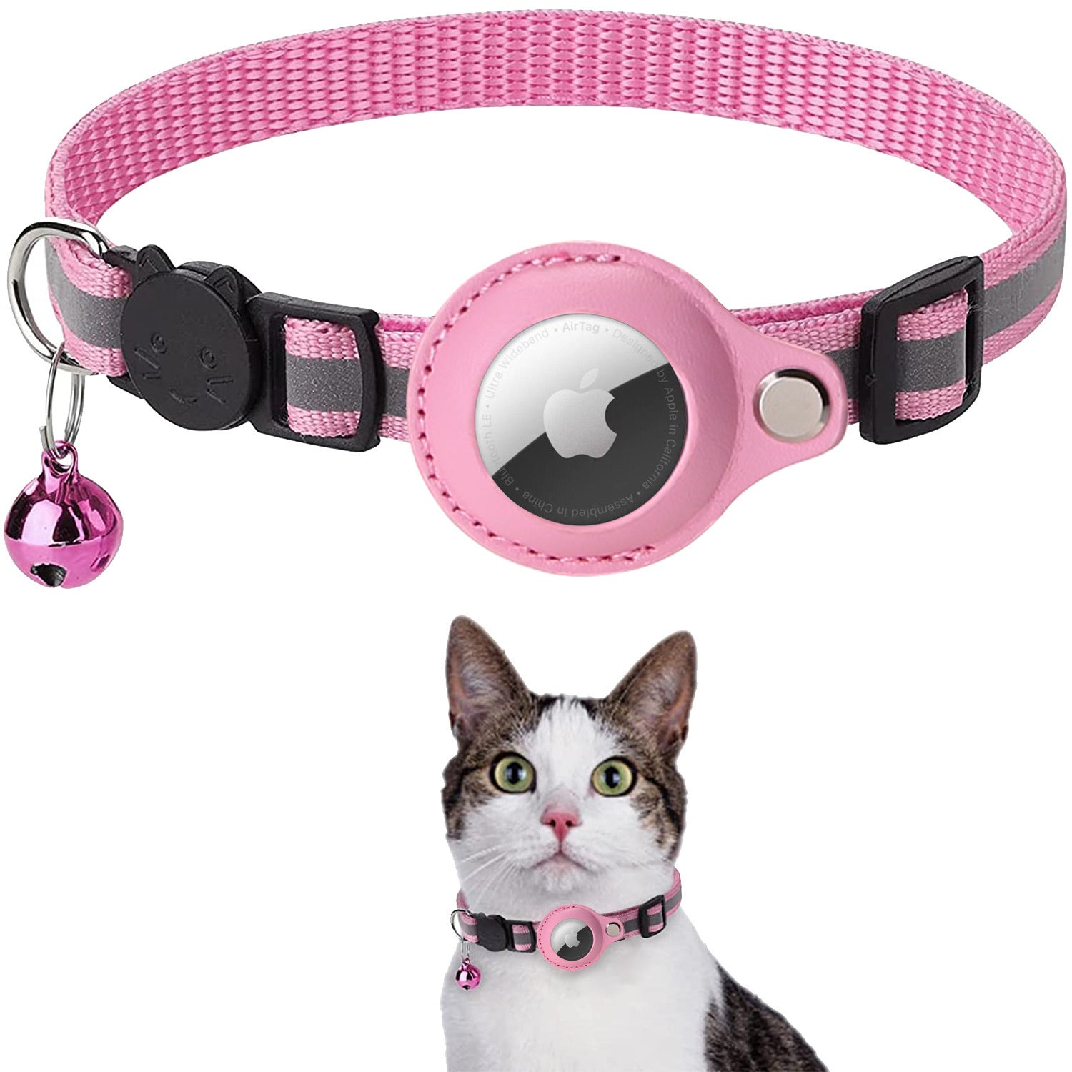 Premium Detachable AirTag Case & Collar for Cats: Reflective Cover with Apple AirTag Holder | Bell for Kitten Girls & Boys